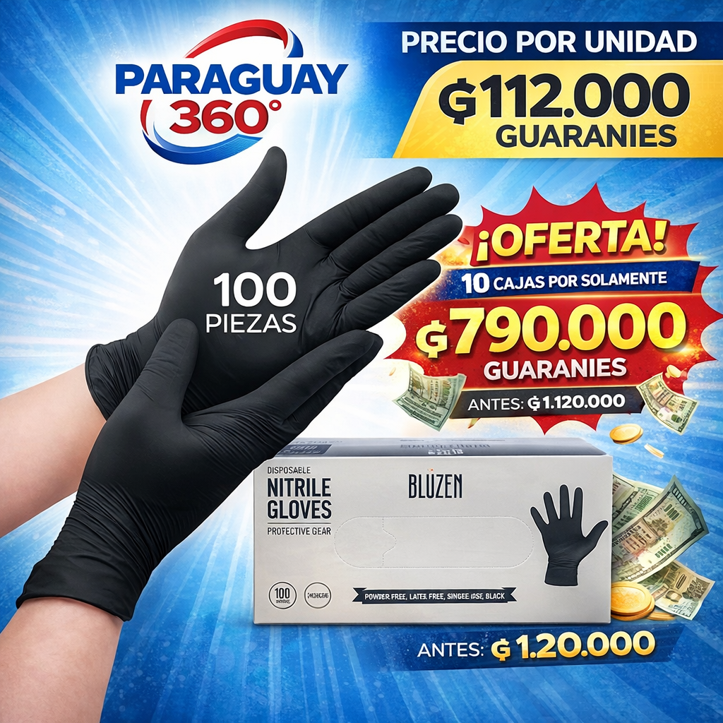 Guantes De Nitrilo Negro Sin Polvo 100 PIEZAS